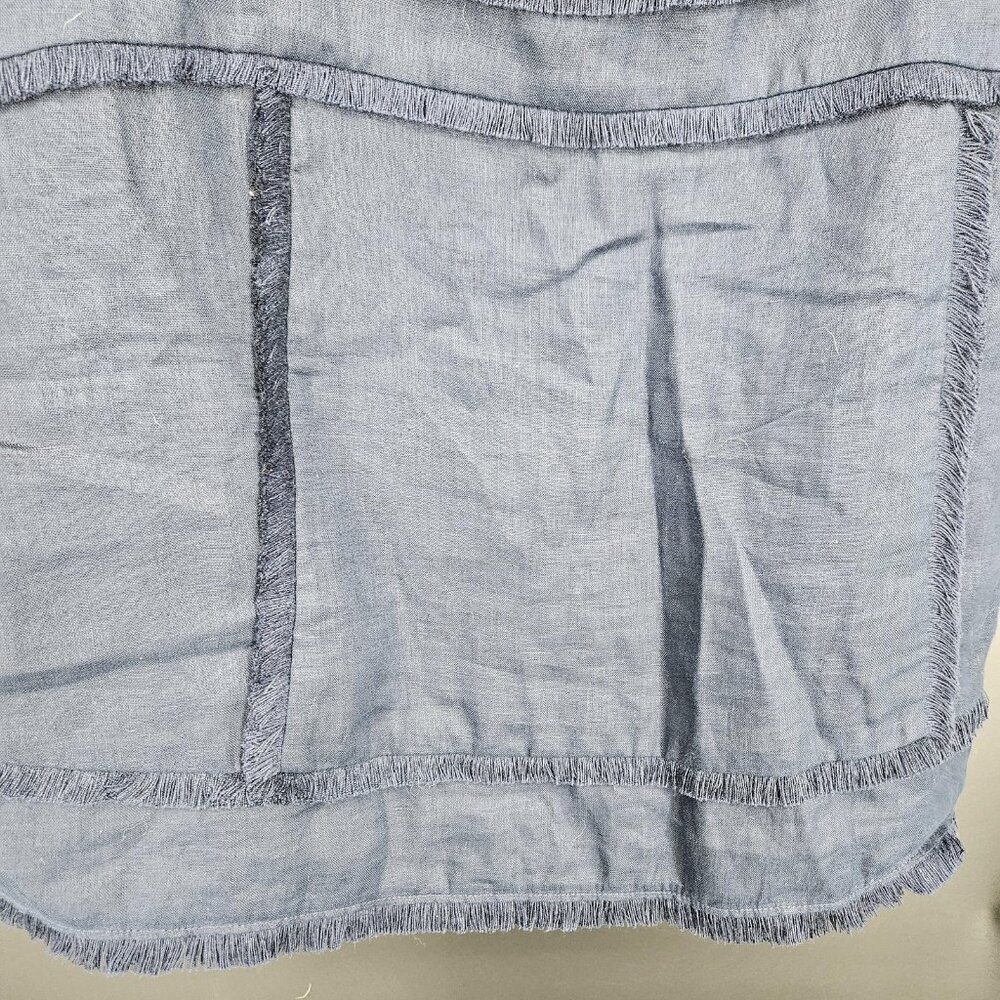 J Crew Tank Top Womens Size Small Blue Linen Fringed Trim Crop Festival Boho - Picture 4 of 9